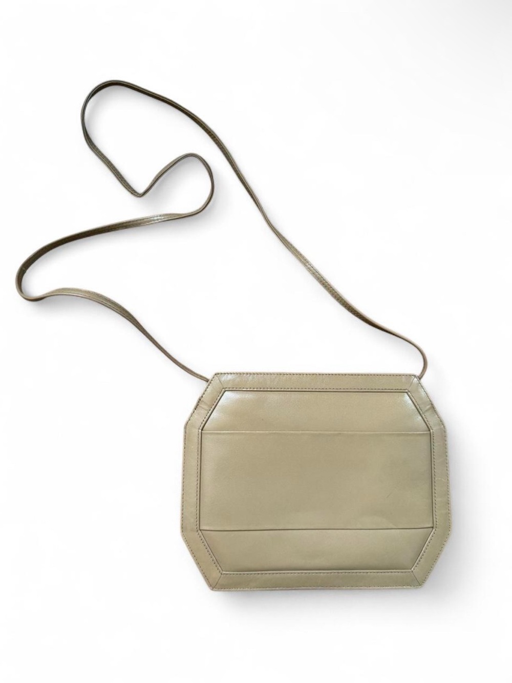 Vintage slim neutral leather crossbody purse